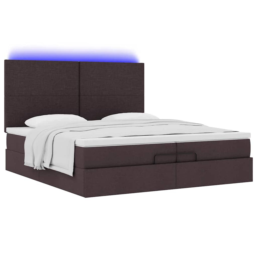 Ottoman bed met matrassen en LED's 200x200cm stof donkerbruin