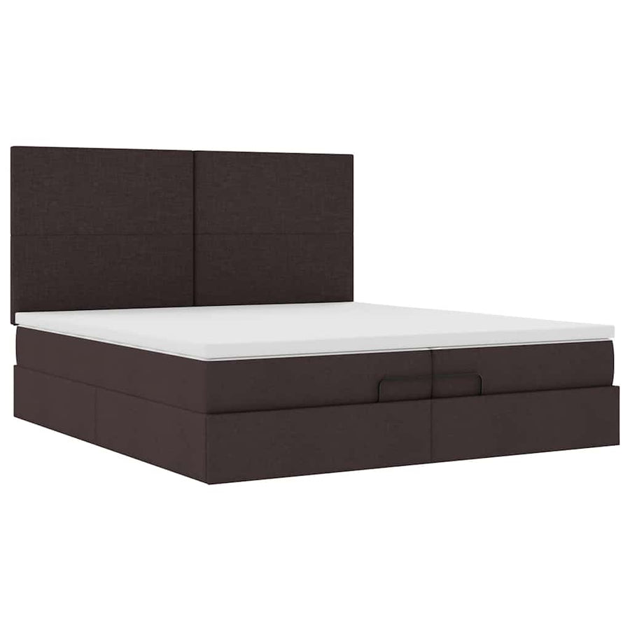 Ottoman bed met matrassen en LED's 200x200cm stof donkerbruin