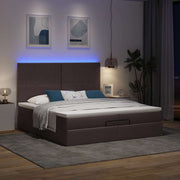 Ottoman bed 200x200 cm stof donkerbruin met opbergruimte en LED