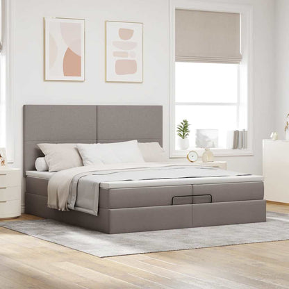 Ottoman bed met matrassen en LED's 200x200cm stof taupe