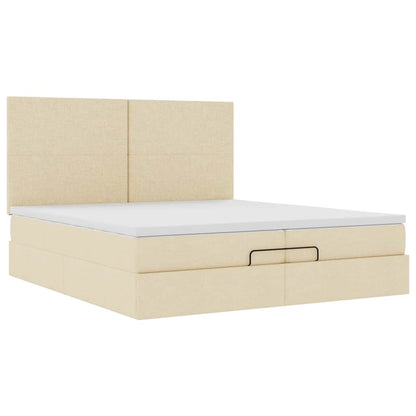 Ottoman bed met matrassen en LED's 200x200cm stof crèmekleurig