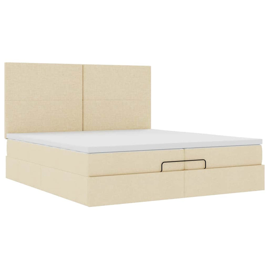 Ottoman bed met matrassen en LED's 200x200cm stof crèmekleurig