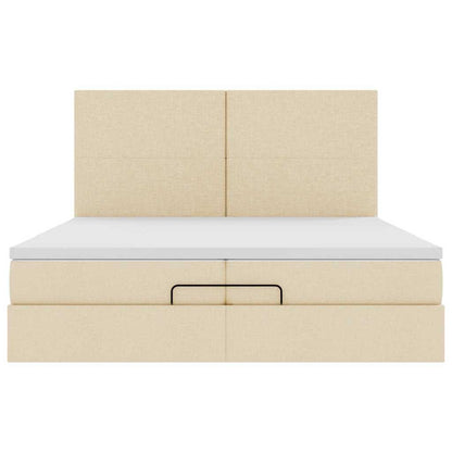 Ottoman bed met matrassen en LED's 200x200cm stof crèmekleurig