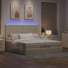 Ottoman bed met matrassen en LED's 200x200cm stof crèmekleurig