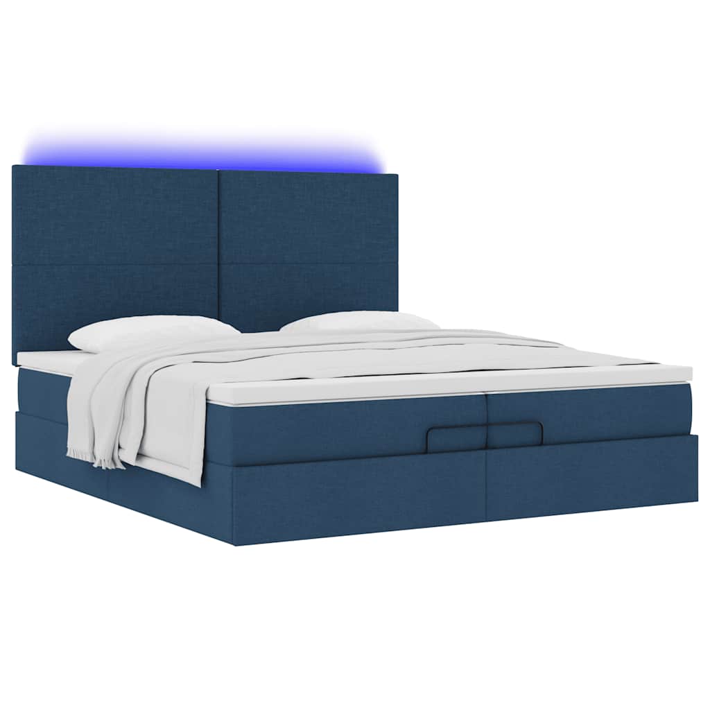 Ottoman bed met matrassen en LED's 200x200cm stof blauw