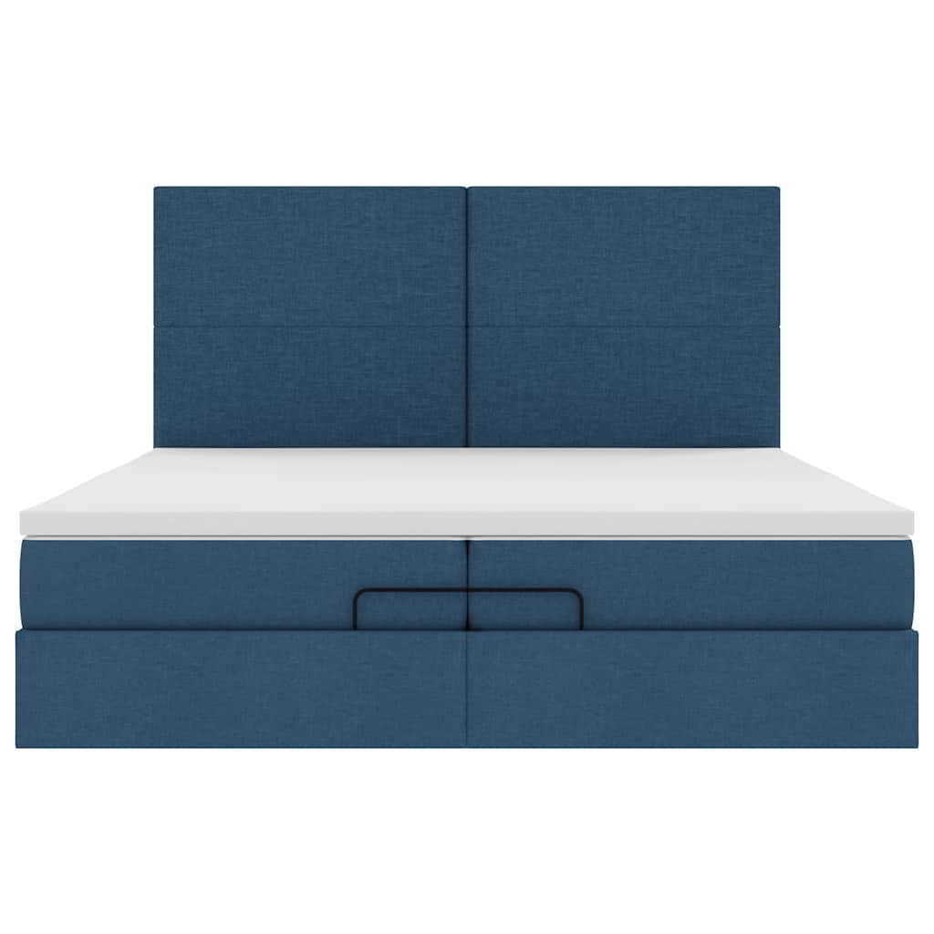 Ottoman bed met matrassen en LED's 200x200cm stof blauw