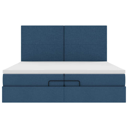 Ottoman bed met matrassen en LED's 200x200cm stof blauw
