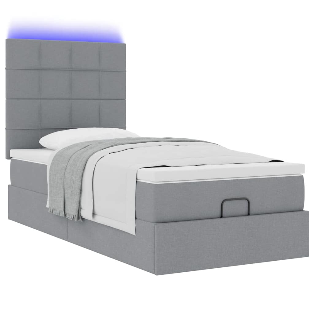 Ottoman bed met matras en LED's 80x200cm stof lichtgrijs