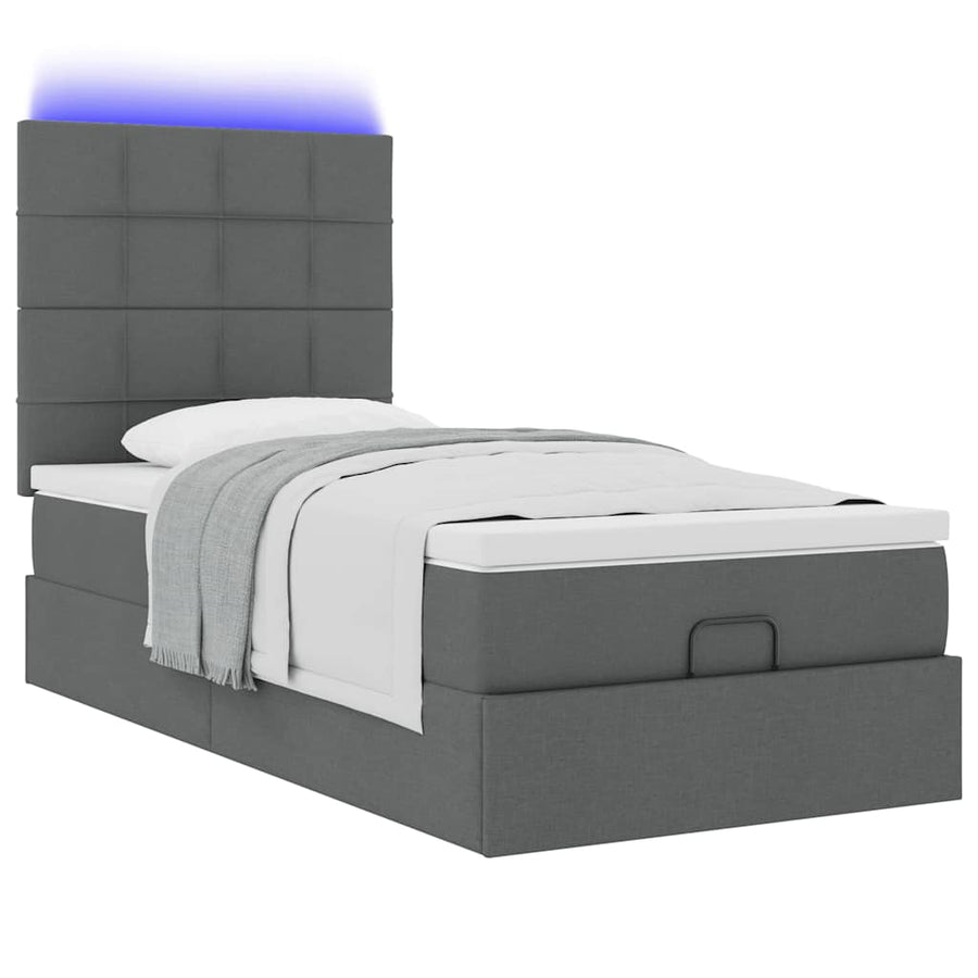 Ottoman bed met matras en LED's 80x200cm stof donkergrijs