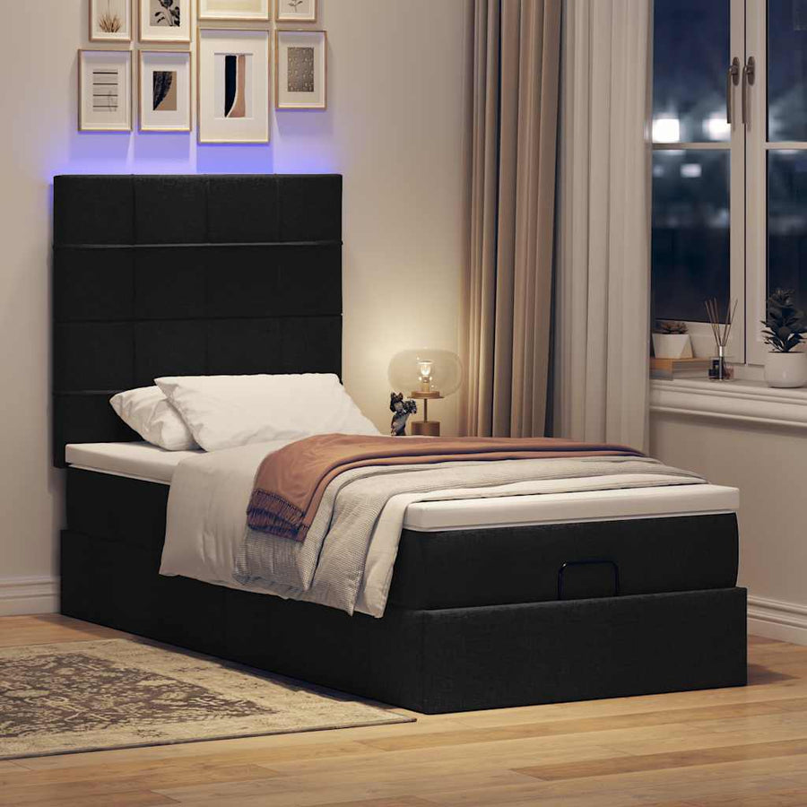 Ottoman bed met matras en LED's 80x200cm stof zwart