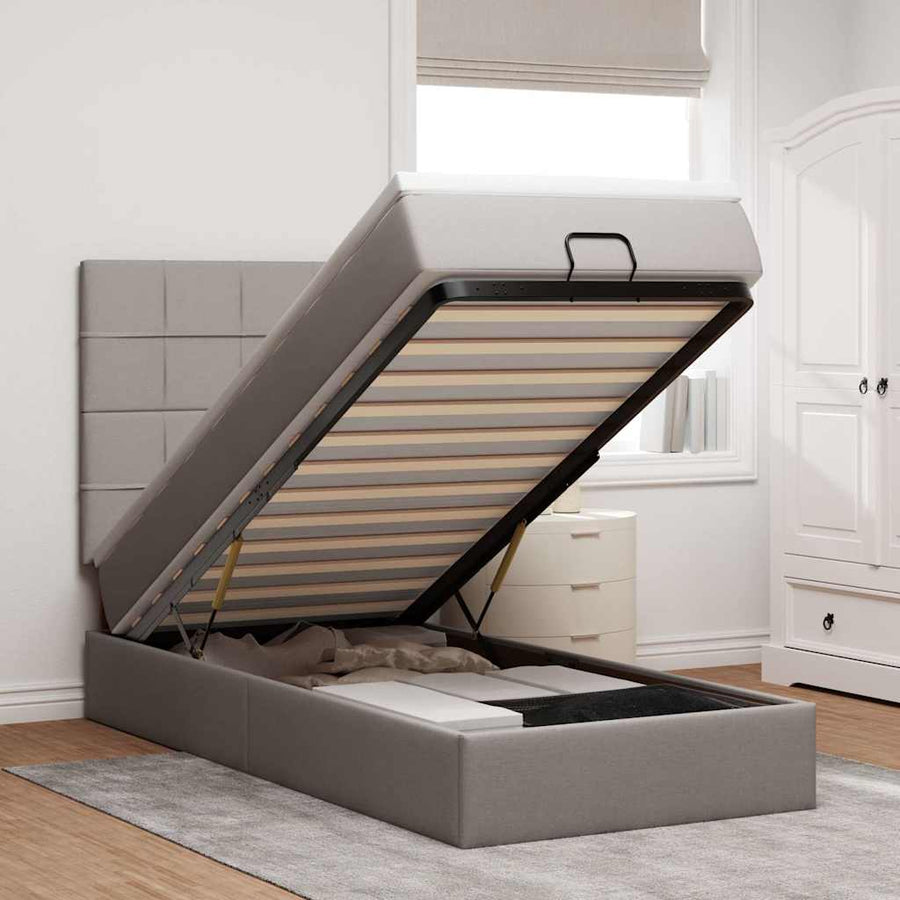 Ottoman Bed Met Matras En Led's 80X200Cm Stof 80 x 200 cm Taupe