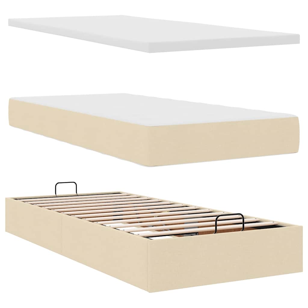 Ottoman bed met matras en LED's 80x200cm stof crèmekleurig