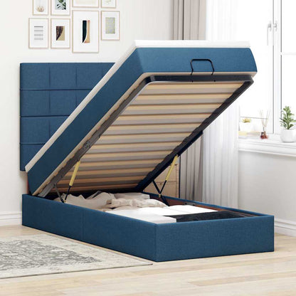 Ottoman bed met matras en LED's 80x200cm stof blauw