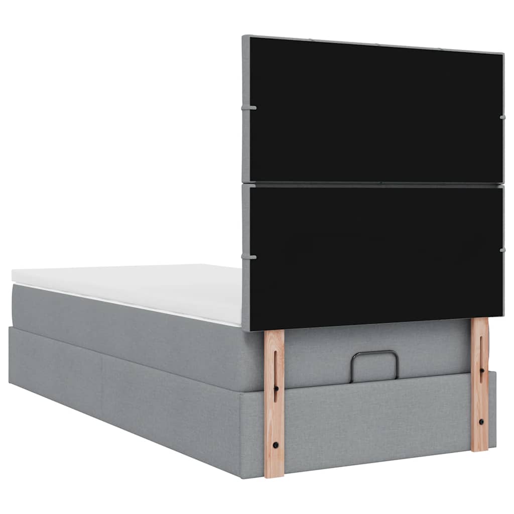 Ottoman bed met matras en LED's 90x190cm stof lichtgrijs