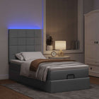 Ottoman bed with mattress and LEDs 90x190cm light grey fabric