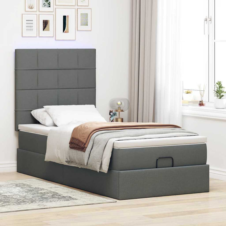 Ottoman bed met matras en LED's 90x190cm stof donkergrijs