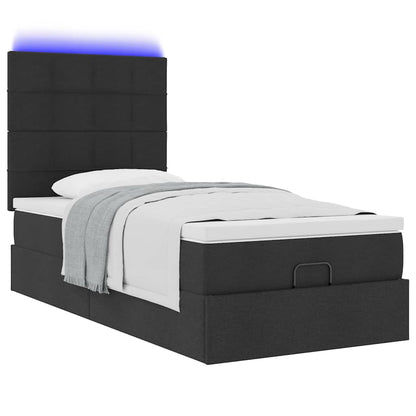 Ottoman bed met matras en LED's 90x190cm stof zwart