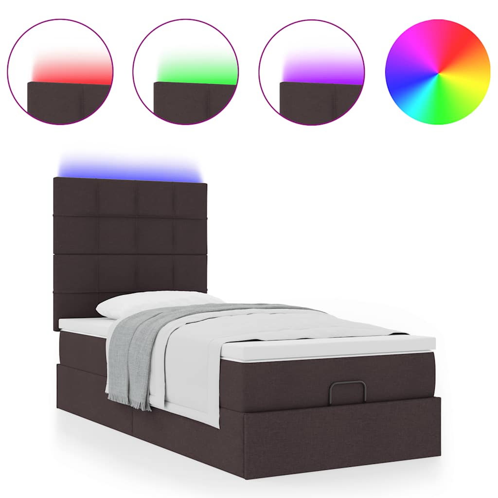 Ottoman bed met matras en LED's 90x190cm stof donkerbruin