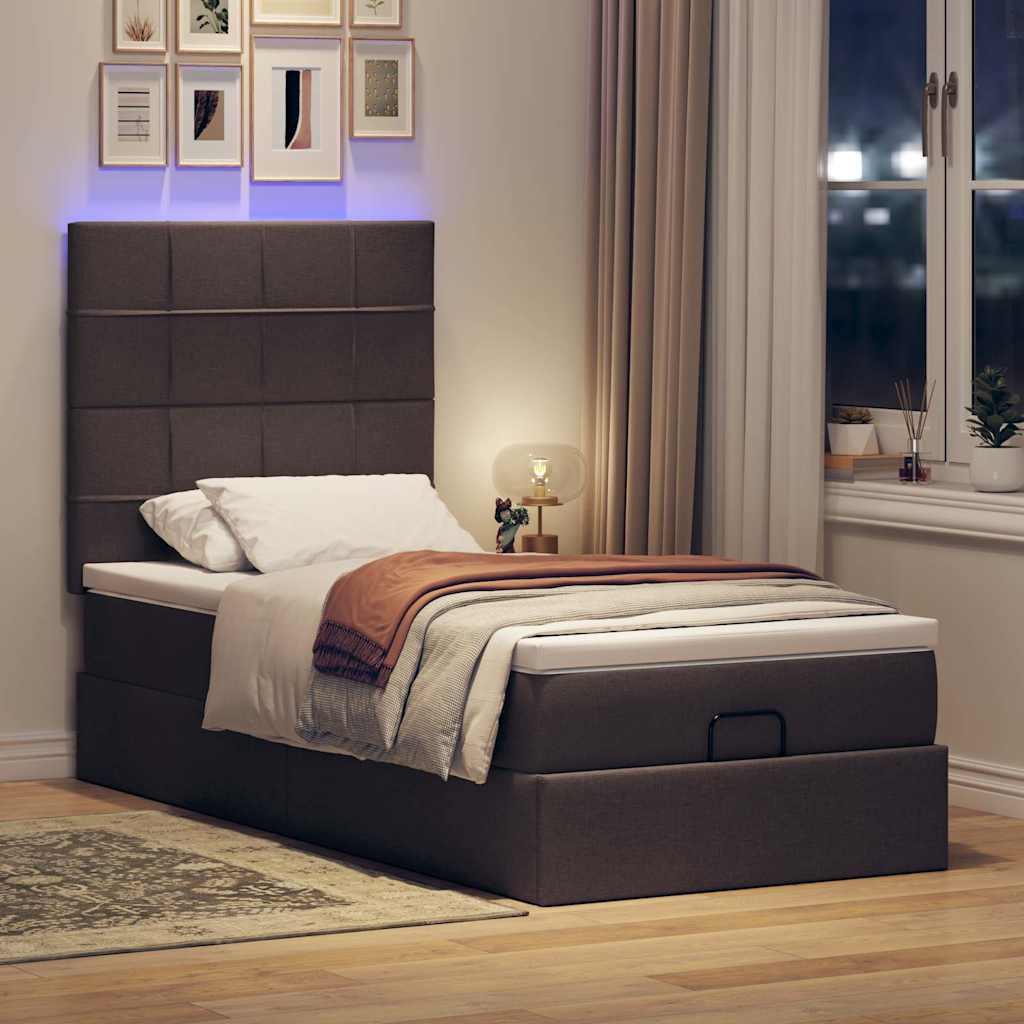 Ottoman bed met matras en LED's 90x190cm stof donkerbruin