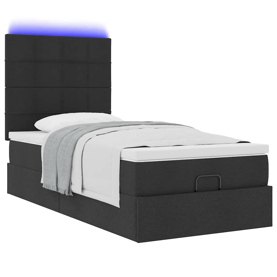 Ottoman bed met matras en LED's 90x200cm stof zwart