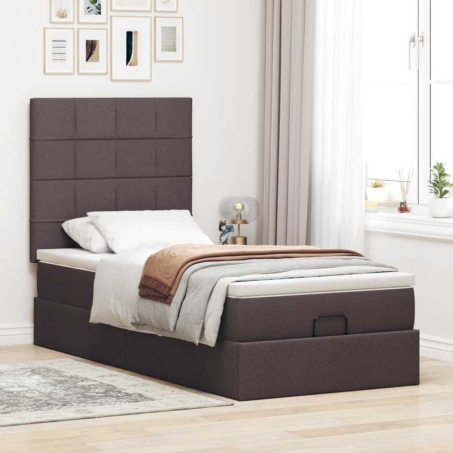 Ottoman bed met matras en LED's 90x200cm stof donkerbruin
