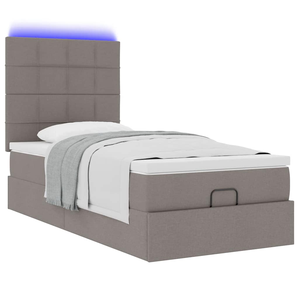 Ottoman bed met matras en LED's 90x200cm stof taupe