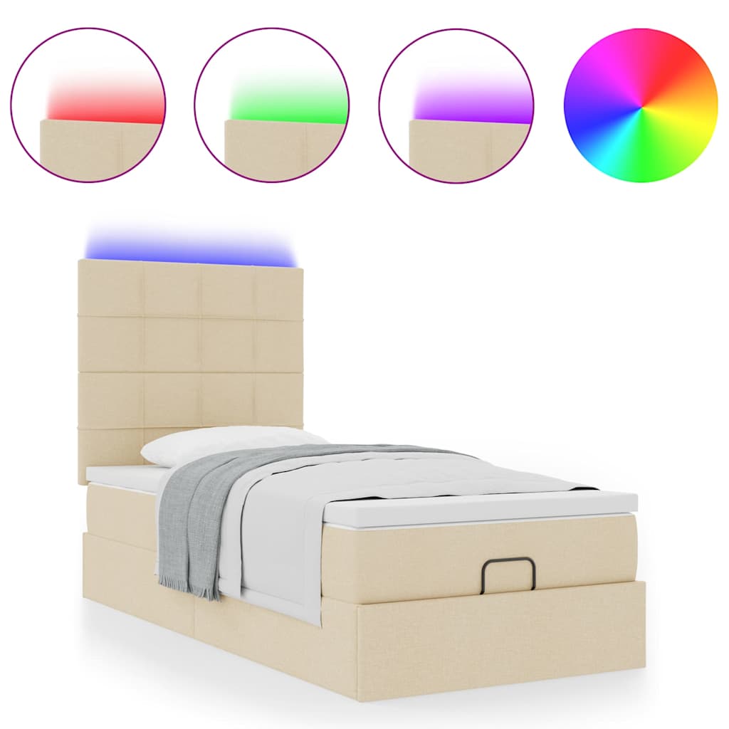 Ottoman bed met matras en LED's 90x200cm stof crèmekleurig