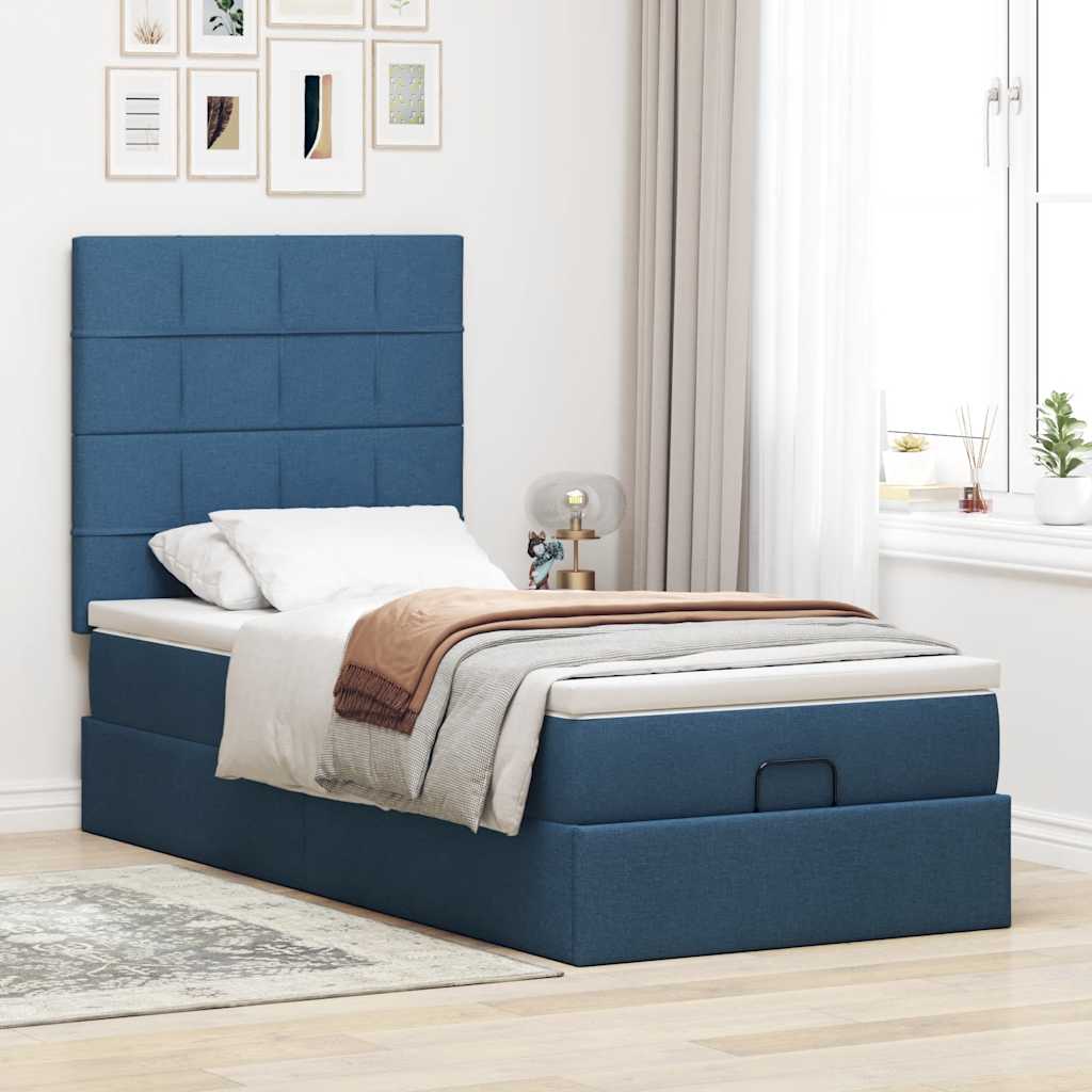 Ottoman bed met matras en LED's 90x200cm stof blauw