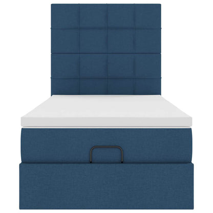 Ottoman bed met matras en LED's 90x200cm stof blauw