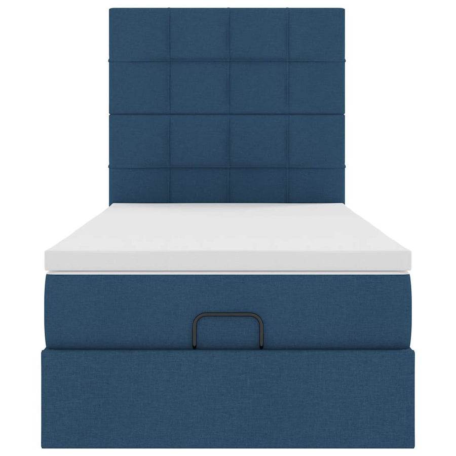 Ottoman bed met matras en LED's 90x200cm stof blauw