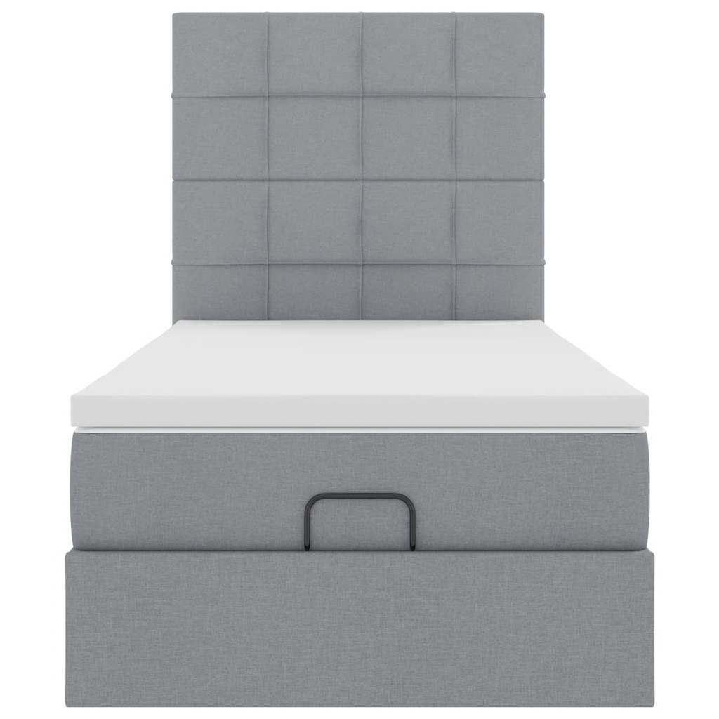 Ottoman bed met matras en LED's 100x200cm stof lichtgrijs