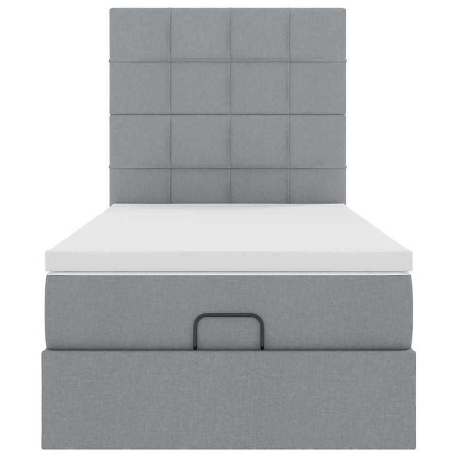 Ottoman bed met matras en LED's 100x200cm stof lichtgrijs
