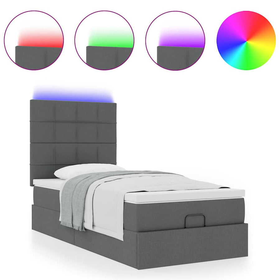 Ottoman bed met matras en LED's 100x200cm stof donkergrijs