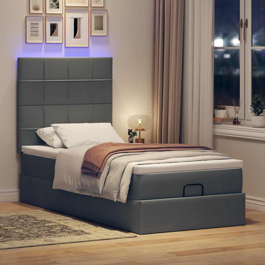 Ottoman bed met matras en LED's 100x200cm stof donkergrijs