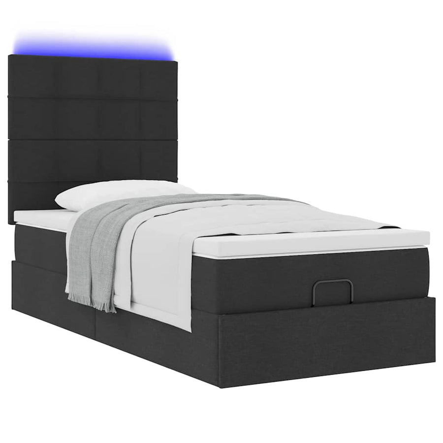Ottoman bed met matras en LED's 100x200cm stof zwart