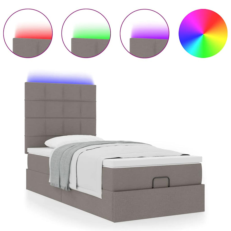 Ottoman bed met matras en LED's 100x200cm stof taupe