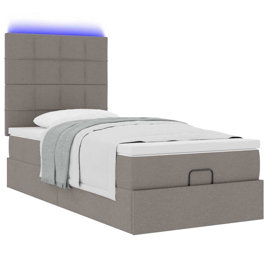 Ottoman bed met matras en LED's 100x200cm stof taupe