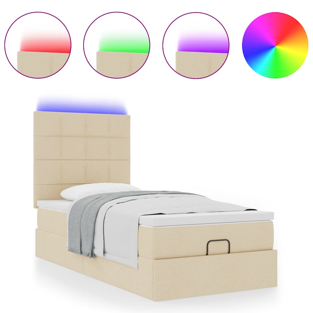 Ottoman bed met matras en LED's 100x200cm stof crèmekleurig