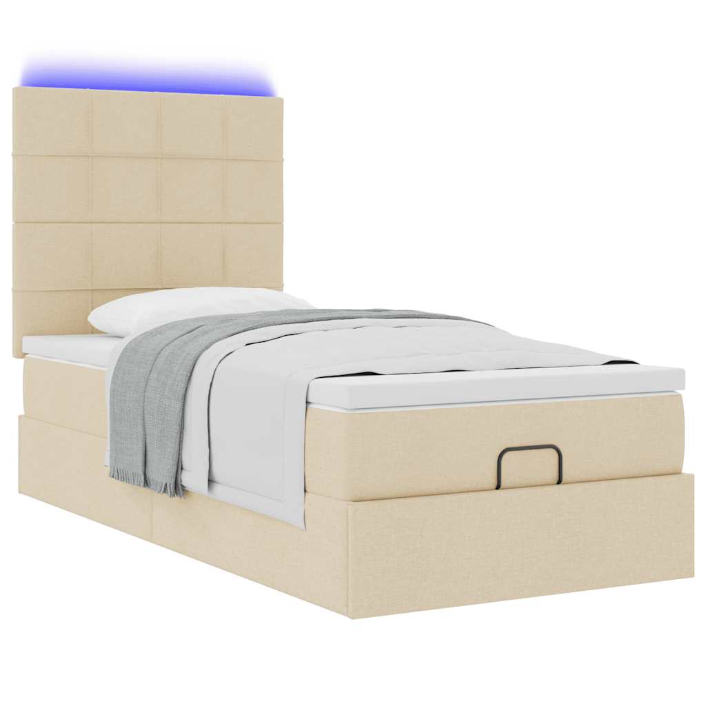 Ottoman bed met matras en LED's 100x200cm stof crèmekleurig
