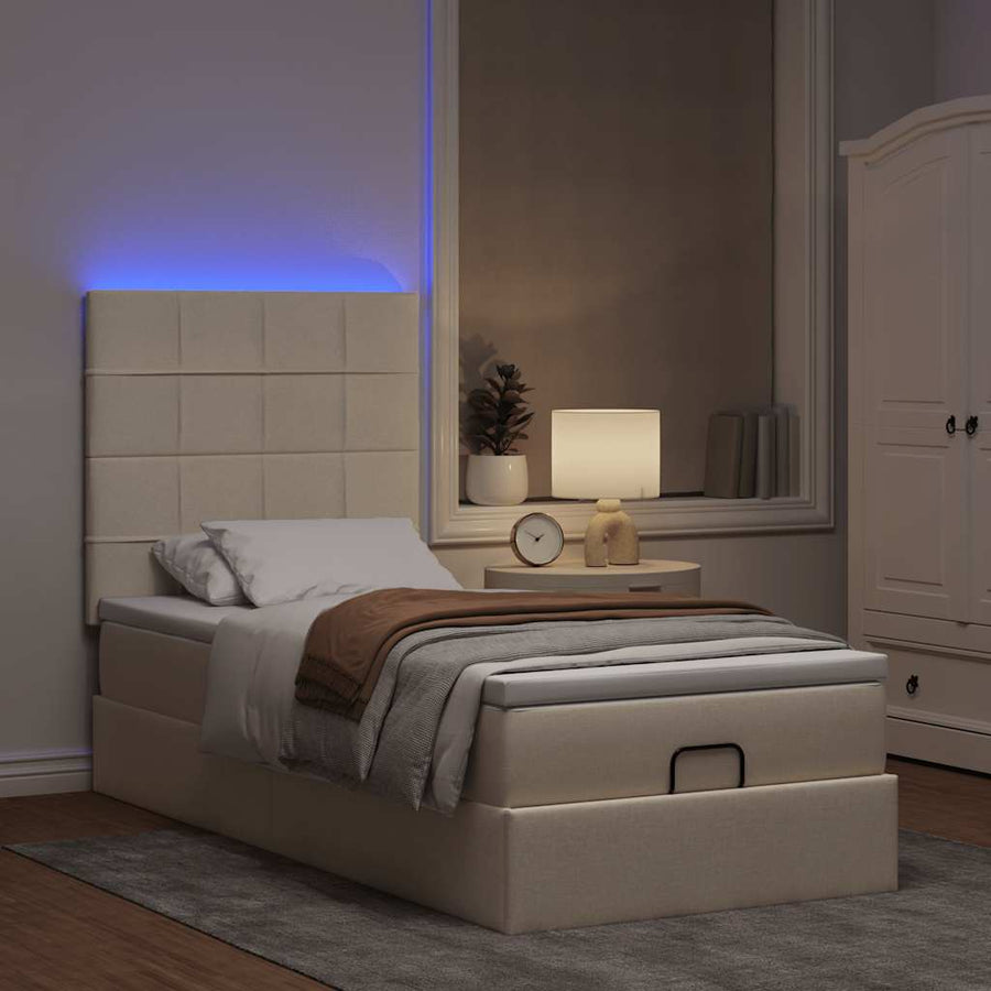 Ottoman bed met matras en LED's 100x200cm stof crèmekleurig