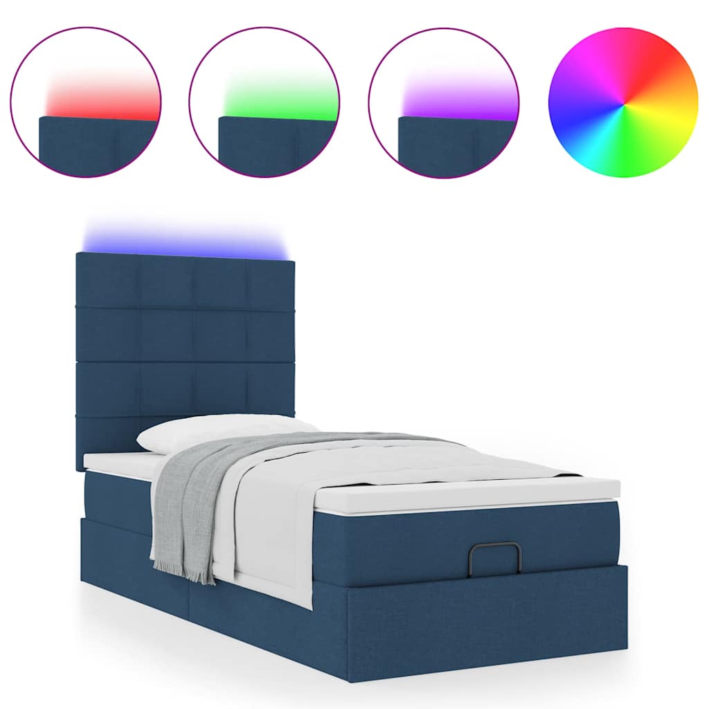 Ottoman bed met matras en LED's 100x200cm stof blauw