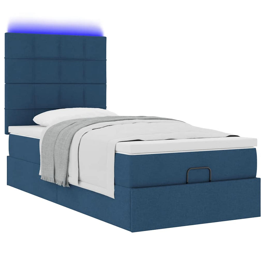 Ottoman bed met matras en LED's 100x200cm stof blauw