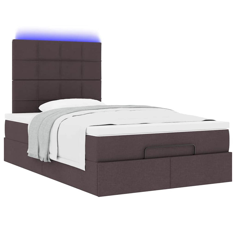 Ottoman bed met matras en LED's 120x190 cm stof donkerbruin