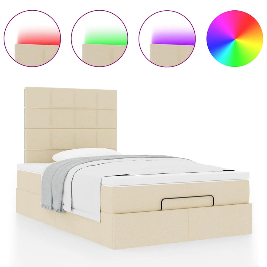 Ottoman bed met matras en LED's 120x190cm stof crèmekleurig