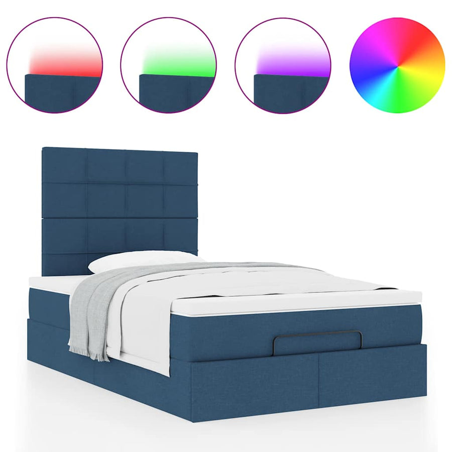 Ottoman bed met matras en LED's 120x190 cm stof blauw