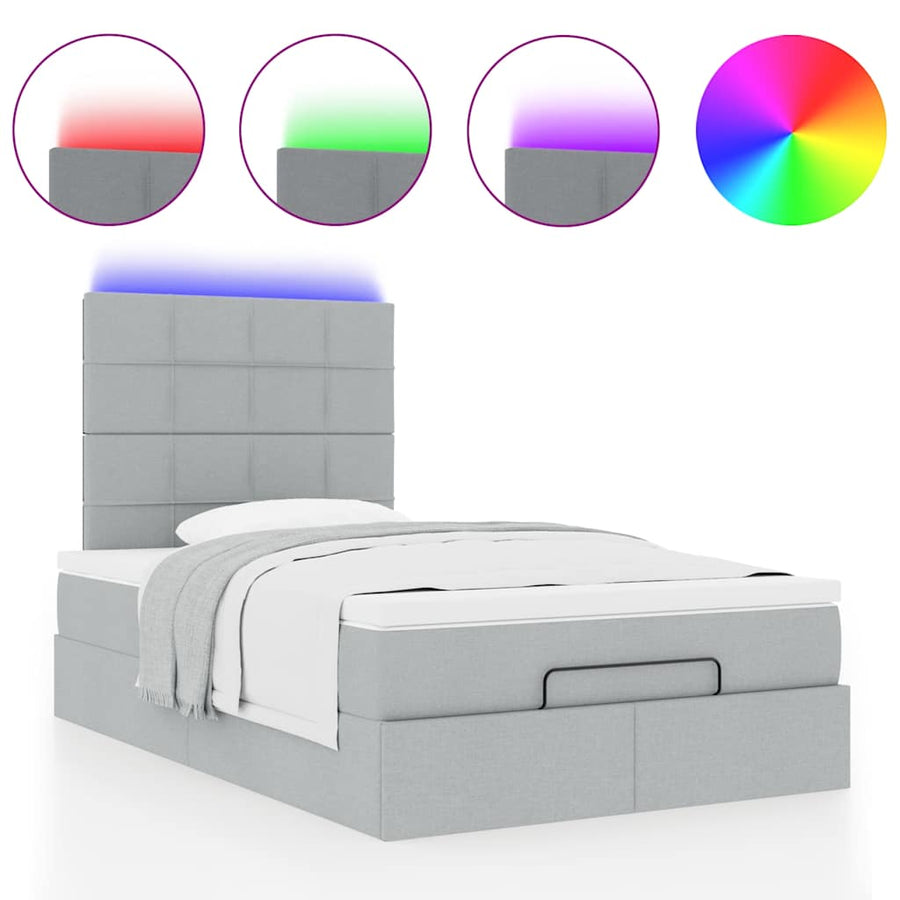 Ottoman bed met matras en LED's 120x200cm stof lichtgrijs