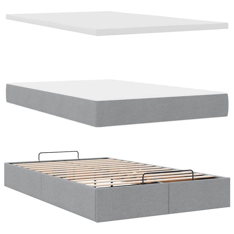 Ottoman bed met matras en LED's 120x200cm stof lichtgrijs