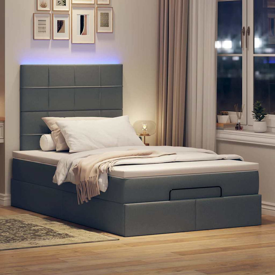 Ottoman bed met matras en LED's 120x200cm stof donkergrijs