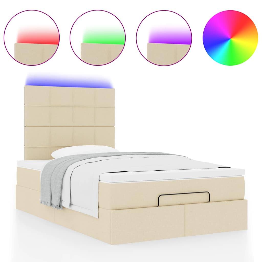 Ottoman bed met matras en LED's 120x200cm stof crèmekleurig