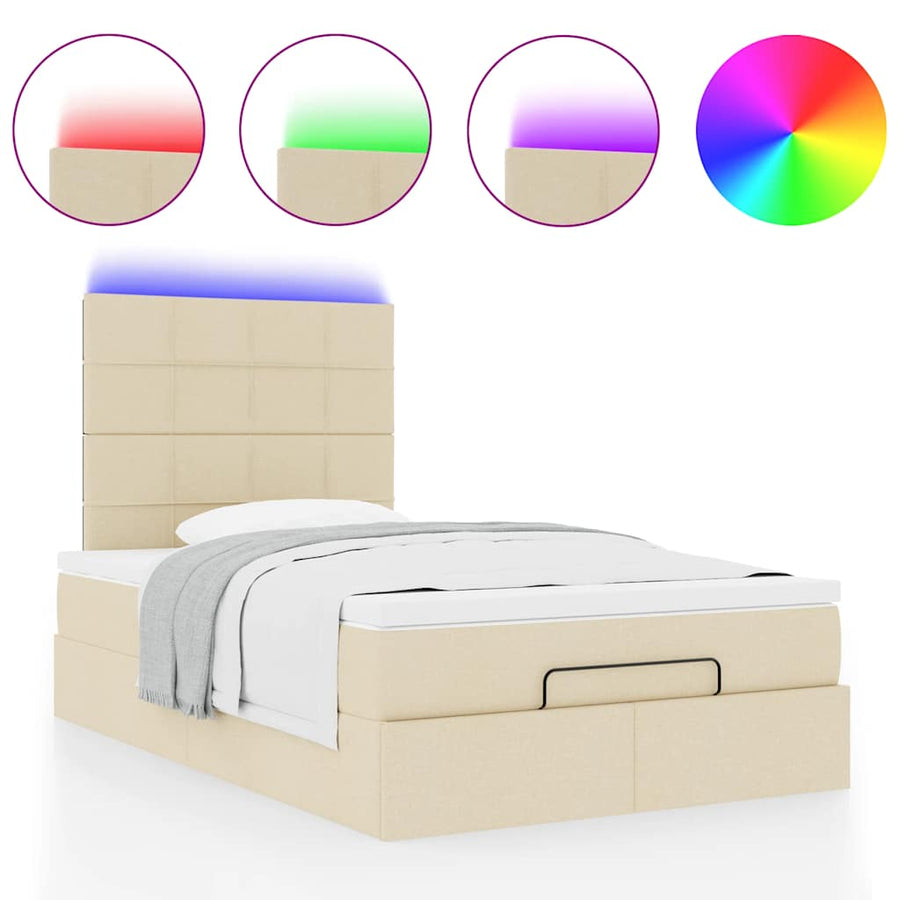 Ottoman bed met matras en LED's 120x200cm stof crèmekleurig